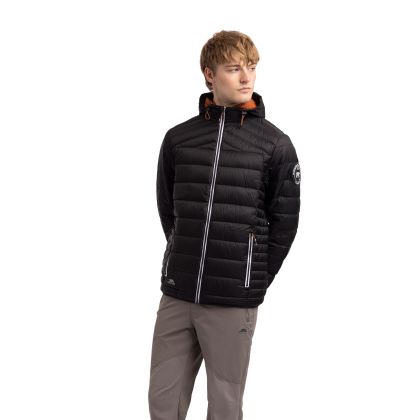 Trespass Men's Down Jacket Whitman II in Black/rust, Front view on mannequin