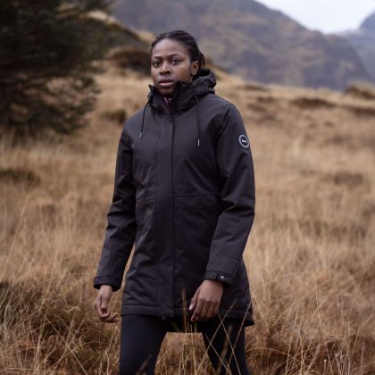 Womens Waterproof Jacket Wilma in Black, Front view on mannequin