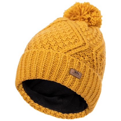 Women s Knitted Bobble Hat Zyra in HONEYBEE, Hat at angled view