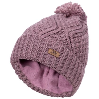 Women s Knitted Bobble Hat Zyra in ROSE TONE, Hat at angled view