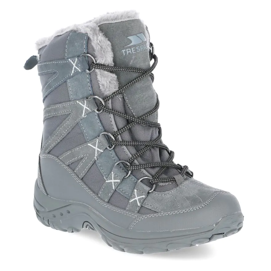 Trespass Women's Eira Waterproof Snow Boots - Insulated Winter Boots With Fur Trim