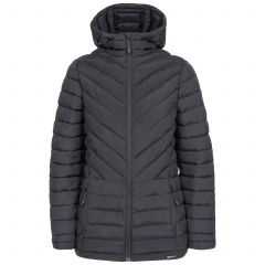 DLX Womens Padded Jacket Eco Friendly Althea in Black, Front view on mannequin