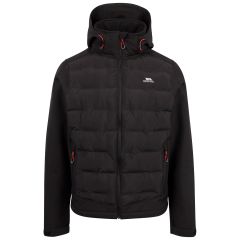 Trespass Mens Hybrid Softshell Jacket Alwero in Black, Front view on mannequin