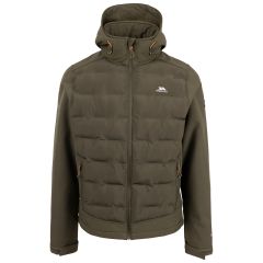 Trespass Mens Hybrid Softshell Jacket Alwero in Dark Vine, Front view on mannequin