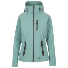 Trespass Womens Softshell Jacket Bela II in Teal mist, Front view on mannequin
