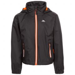 Trespass Kids Waterproof Jacket with Hood Breathable Briar Black, Front view on mannequin