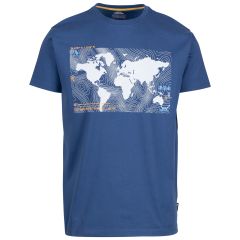 Mens Casual Printed T-Shirt Chera in Indigo, Front view on mannequin