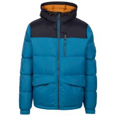 Trespass Mens Down Jacket Erris in Bondi Blue, Front view on mannequin
