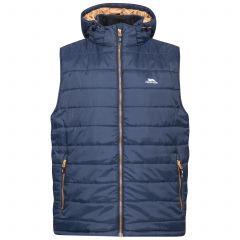 Franklyn Men's Hooded Gilet in Navy, Front view on mannequin