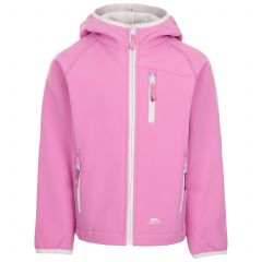 Trespass Kids' Softshell Jacket Kian in Carbon in Deep Pink, Front view on mannequin