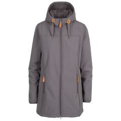 Trespass Womens Softshell Jacket Hooded Kristen in Carbon, Front view on mannequin