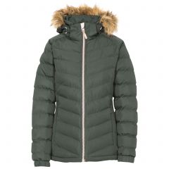 Trespass Womens Padded Jacket Hooded Nadina Khaki, Front view on mannequin