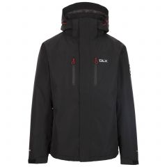 Trespass Men's Padded Waterproof Jacket Zip Off Hood Oswarm Black, Front view on mannequin