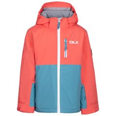 Kids Ski Jacket Pauline in PEACH BLUSH_ STORM BLUE, Front view on mannequin