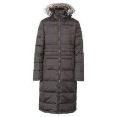 Trespass Womens Down Parka Jacket Long Phyllis in Black, Front view on mannequin
