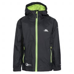 Qikpac Kids' Waterproof Packaway Jacket in Black, Front view on mannequin