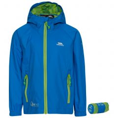 Qikpac Kids' Waterproof Packaway Jacket in Blue, Front view on mannequin