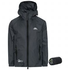 Qikpac Kids' Waterproof Packaway Jacket in Grey, Front view on mannequin