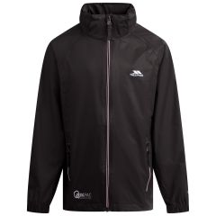 Trespass Kids Waterproof Packaway Jacket Zip Hood Qikpac X Black, Front view on mannequin