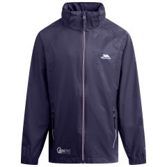 Trespass Kids Waterproof Packaway Jacket Zip Hood Qikpac X Navy, Front view on mannequin