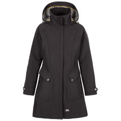 Trespass Womens Waterproof Jacket Rainy Day in BLACK, Front view on mannequin