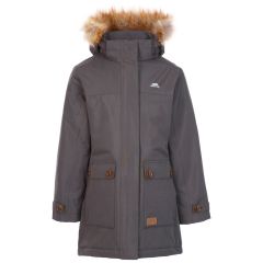 Trespass Kids' Waterproof Jacket Rhoda Grey, Front view on mannequin