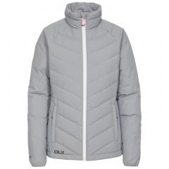 Sondra Women's DLX Down Jacket in Grey, Front view on mannequin