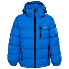 Trespass Boys Padded Casual Jacket in Blue Tuff, Front view on mannequin