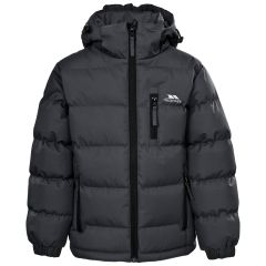Trespass Boys Padded Casual Jacket in Grey Tuff, Front view on mannequin
