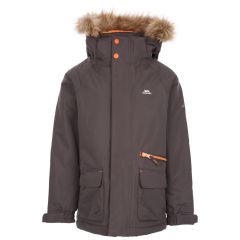 Upbeat Kids' Waterproof Parka Jacket Grey, Front view on mannequin