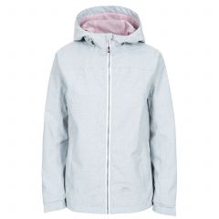 Virtual Women's Waterproof Jacket in Light Grey, Front view on mannequin