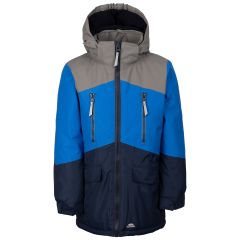 Trespass Kids Waterproof Jacket Westere in Navy Blue, Front view on mannequin