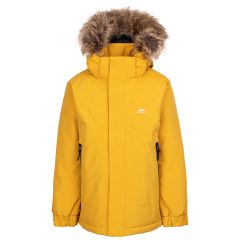 Trespass Kids Waterproof Coat Wyald in Honeybee, Front view on mannequin
