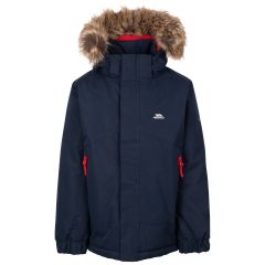 Trespass Kids Waterproof Coat Wyald in Navy, Front view on mannequin