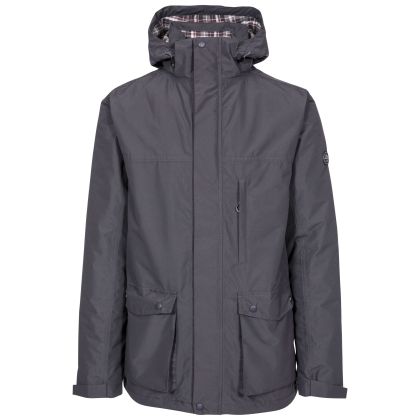 Vauxelly Men's Padded Waterproof Jacket in Dark Grey, Front view on mannequin