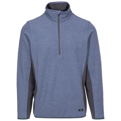 Wotterham Men's Half Zip Knitted Top in Blue, Front view on mannequin