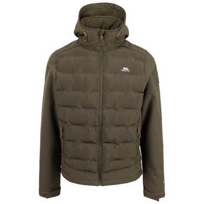Trespass Mens Hybrid Softshell Jacket Alwero in Dark Vine, Front view on mannequin