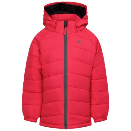 Trespass Girls Casual Waterproof Jacket Amira in Strawberry, Front view on mannequin