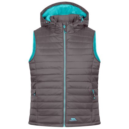Trespass Womens Hooded Padded Gilet Aretha Carbon, Front view on mannequin