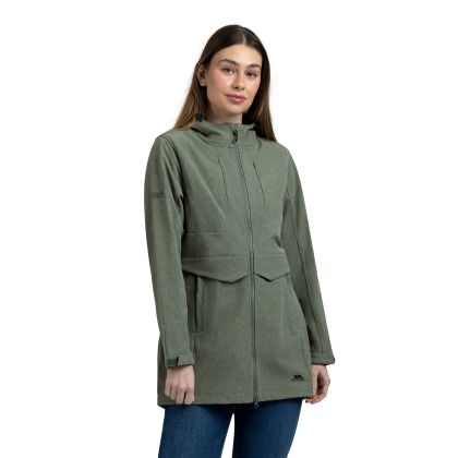 Womens Softshell Jacket Aylmer in Green Willow Marl, Front view on mannequin