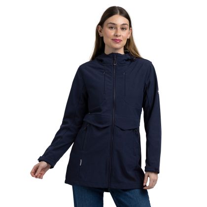 Womens Softshell Jacket Aylmer In Navy Marl, Front view on mannequin