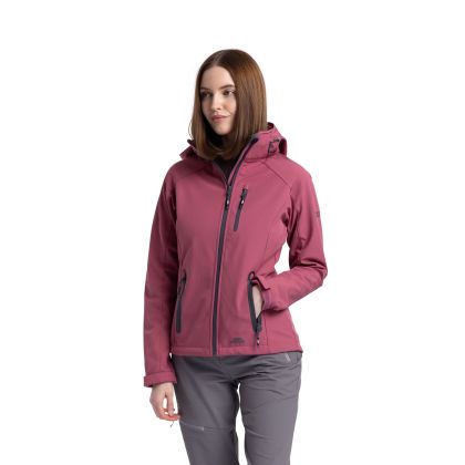 Trespass Womens Softshell Jacket Bela II in ROSE BLUSH, Front view on mannequin