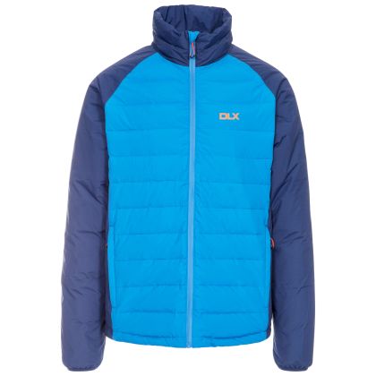 Benko Men's DLX Down Jacket in Blue, Front view on mannequin