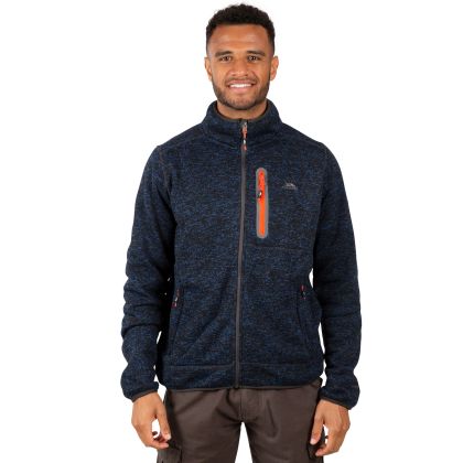 Bingham Men's Marl Fleece Jacket in Navy, Front view on mannequin