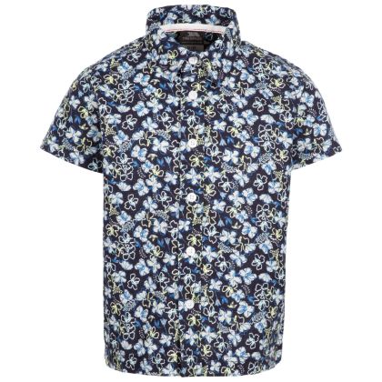 Bizaar Kids' Short Sleeved Cotton Shirt in Navy, Front view on mannequin