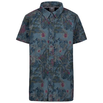 Bizaar Kids' Short Sleeved Shirt in Navy palm print, Front view on mannequin