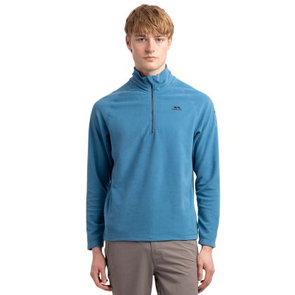 Trespass Men's 1/2 Zip Microfleece in Bondi Blue Blackford, Front view on mannequin