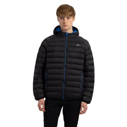 Bosten Men's Padded Casual Jacket in Black, Front view on mannequin