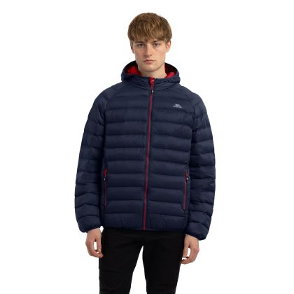 Bosten Men's Padded Casual Jacket in Navy, Front view on mannequin