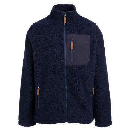 Trespass Mens Sherpa Fleece Jacket Buck B in Navy, Front view on mannequin
